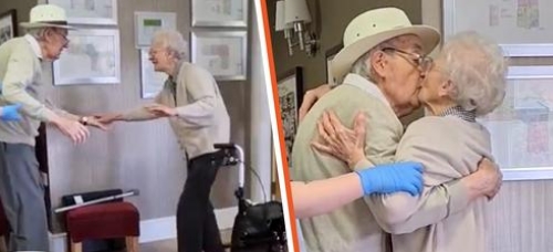 Un mari fait la surprise à sa femme en s installant dans sa maison de retraite et l embrasse enfin après des mois de séparation